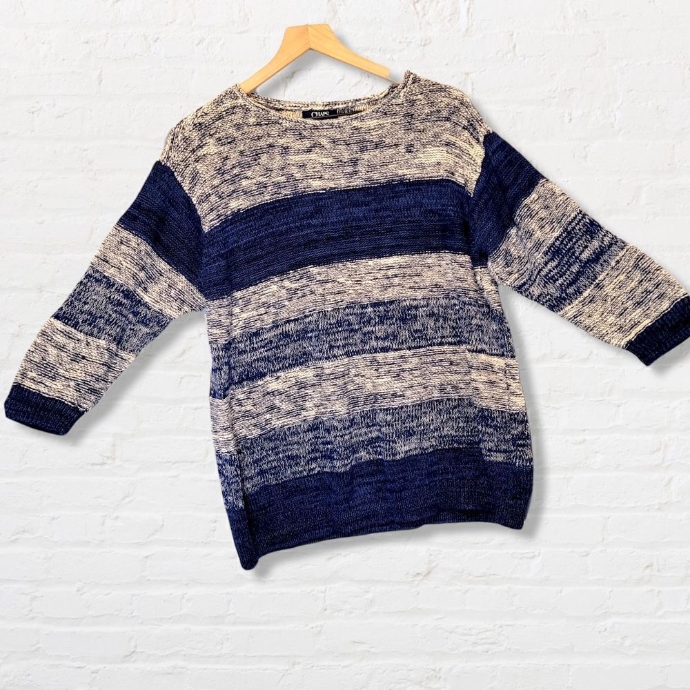 Chaps 3/4 Sleeve Sweater Striped with Shades of Blue, Size XL